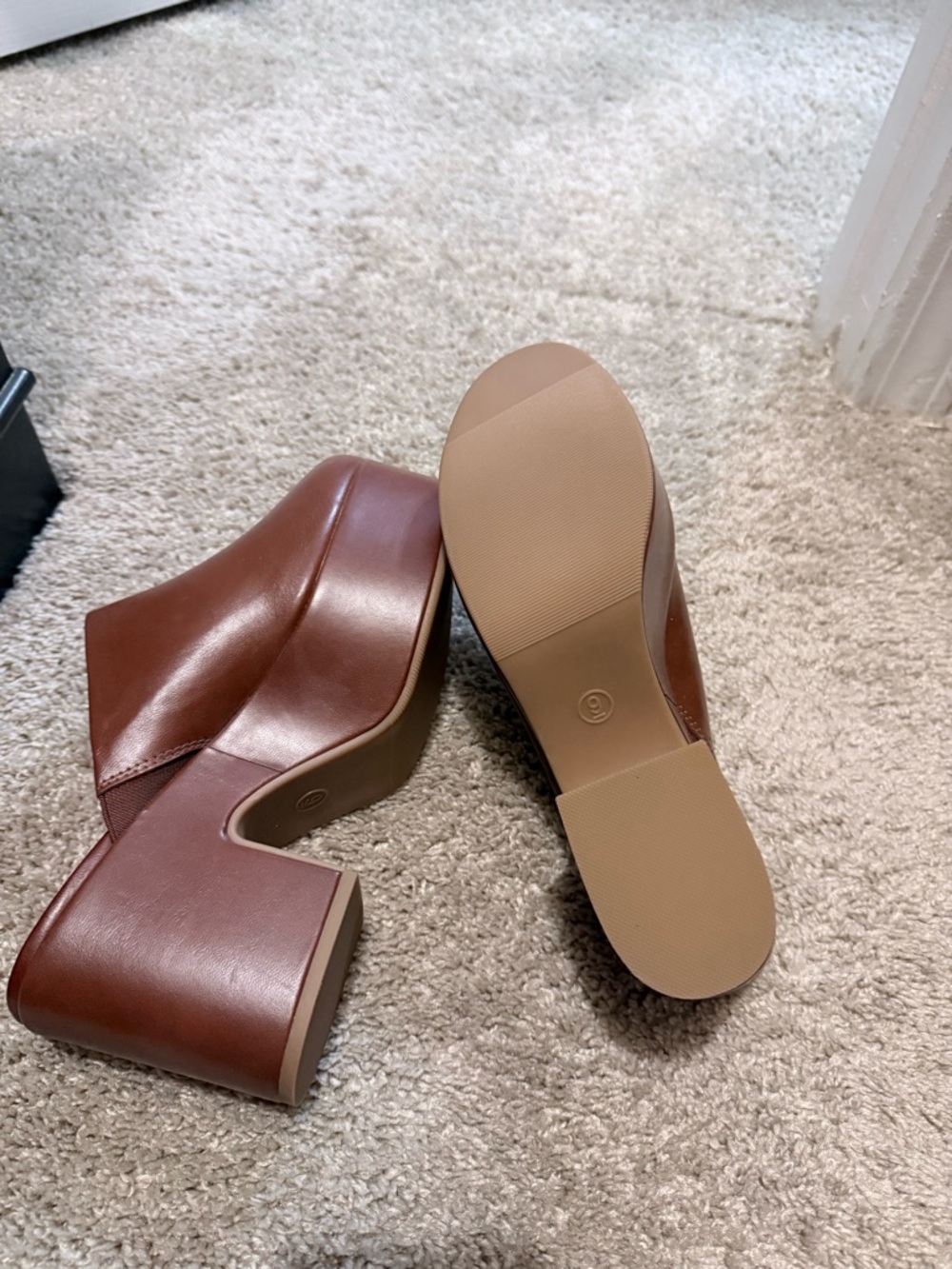 a new day Brown Leather Block Heel Mules